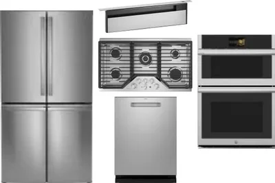 5 Piece Package Includes Refrigerator, Cooktop, Wall Oven, Hood And Dishwasher